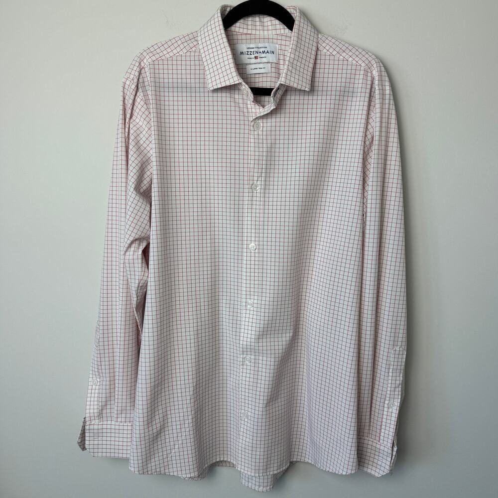 Mizzen + Main Red Checked Leeward Collection Shirt XL Trim Fit